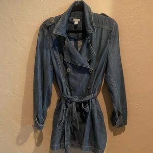 Chico's Belted Double Breasted Jean Jacket Blazer, Size 2